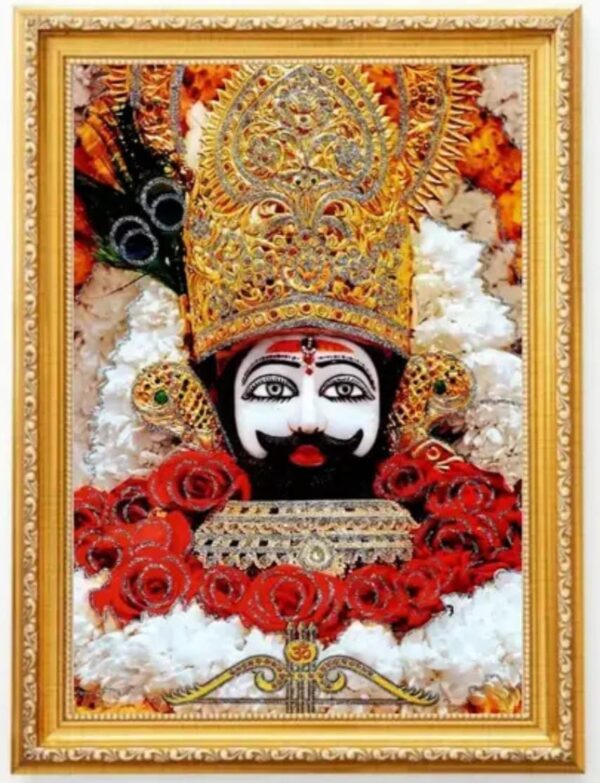 Divine Glimpse: Wooden Digital Photo Frame of Khatu Shyam