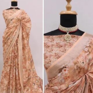 Cotton linen digital print saree