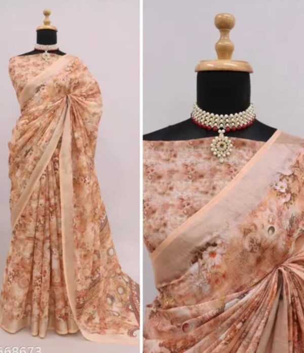 Cotton linen digital print saree