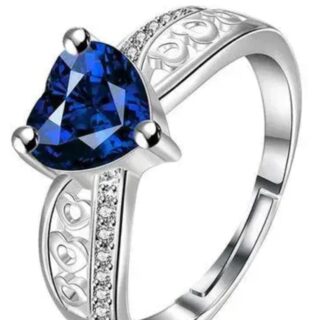Ocean Bliss: Adjustable Blue American Diamond Ring in Silver-Plated Brass"