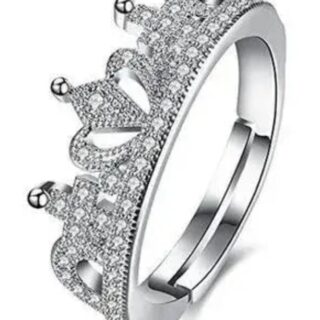 Crown Jewel: Adjustable Silver-Plated American Diamond Ring