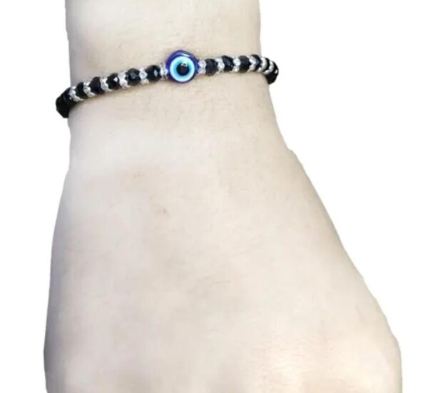 Mystic Charm: Black Evil Eye Bracelet with Silver Plating - Image 2