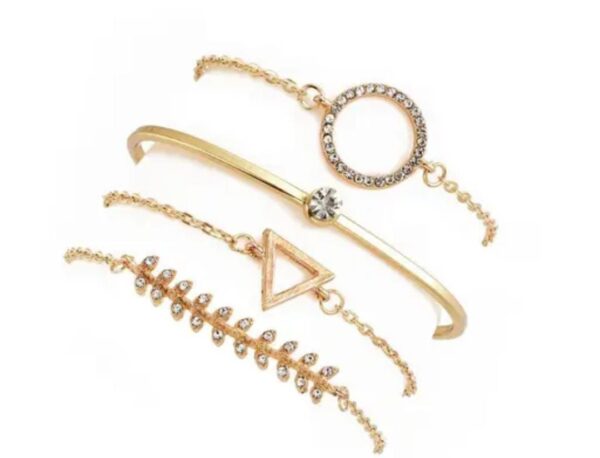 Radiant Harmony: Pack of 4 Gold-Plated Adjustable Bracelets with American Diamonds - Image 2