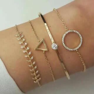 Radiant Harmony: Pack of 4 Gold-Plated Adjustable Bracelets with American Diamonds