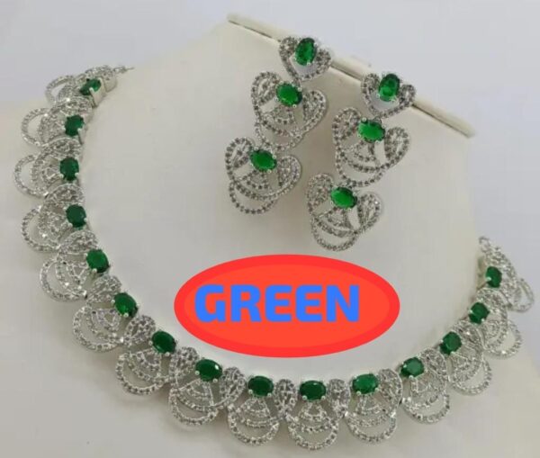Emerald Elegance: Adjustable Silver-Plated American Diamond Jewelry Set