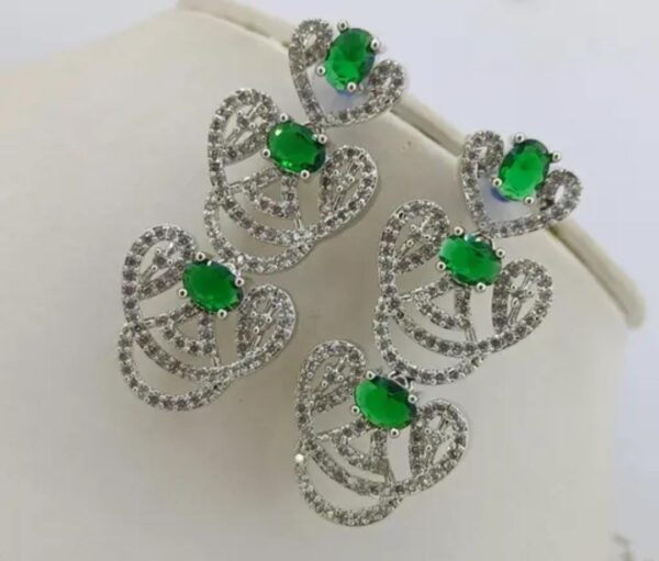 Emerald Elegance: Adjustable Silver-Plated American Diamond Jewelry Set - Image 2