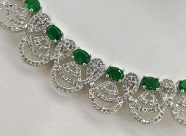 Emerald Elegance: Adjustable Silver-Plated American Diamond Jewelry Set - Image 3