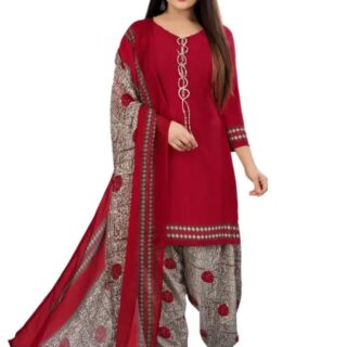 Maroon Crepe Floral Printed Dress Material