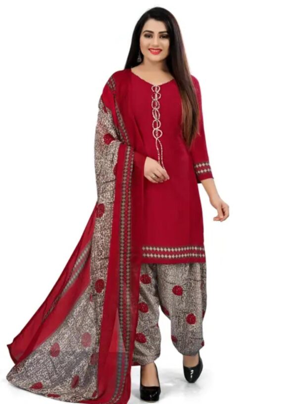 Maroon Crepe Floral Printed Dress Material
