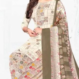 Cream Color Crepe Floral Printed Dress Material