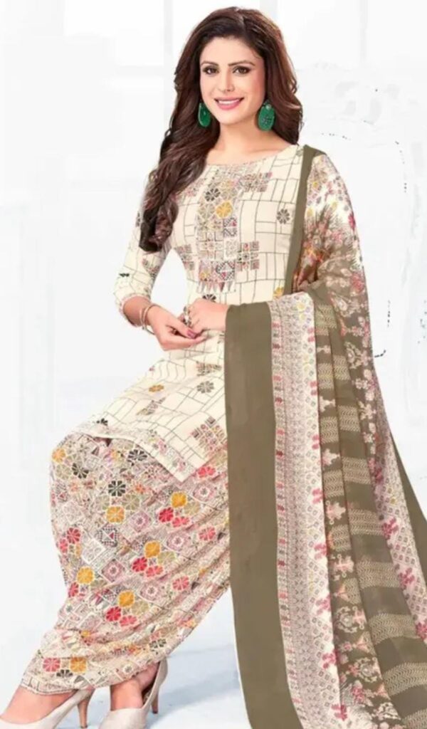 Cream Color Crepe Floral Printed Dress Material