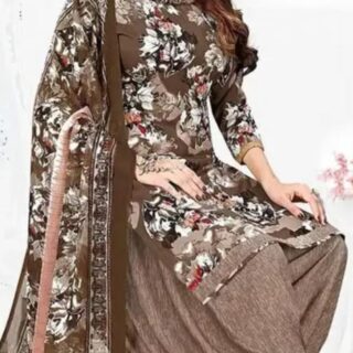 Brown Crepe Floral Printed Dress Material