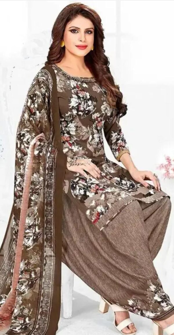 Brown Crepe Floral Printed Dress Material