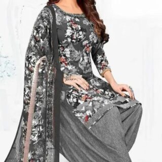 Dark Grey Crepe Floral Printed Dress Material