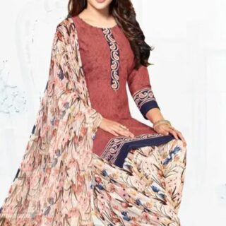 Maroon and Beige Crepe Floral Printed Dress Material