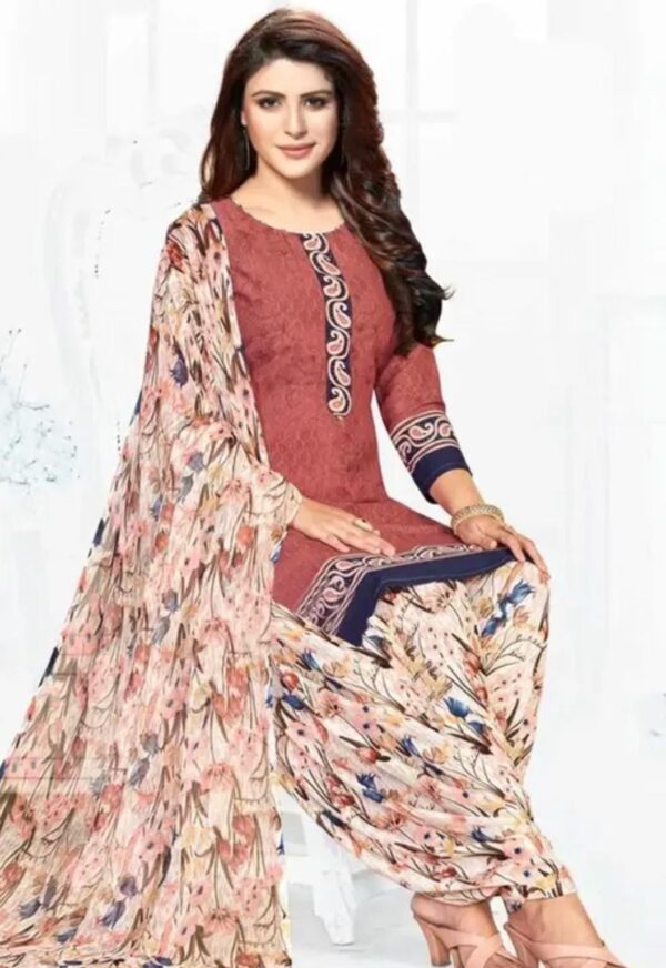 Maroon and Beige Crepe Floral Printed Dress Material