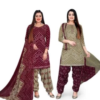 Women Crepe Bandhani Printed Pack of 2 Dress Materia
