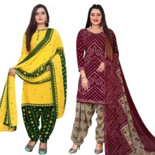 Women Crepe Bandhani Printed Pack of 2 Dress Material