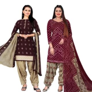 Women Crepe Bandhani Printed Pack of 2 Dress Material