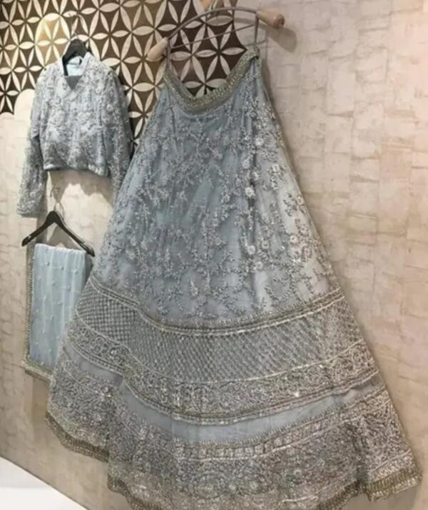 Elegant Grey Net Lehenga Set