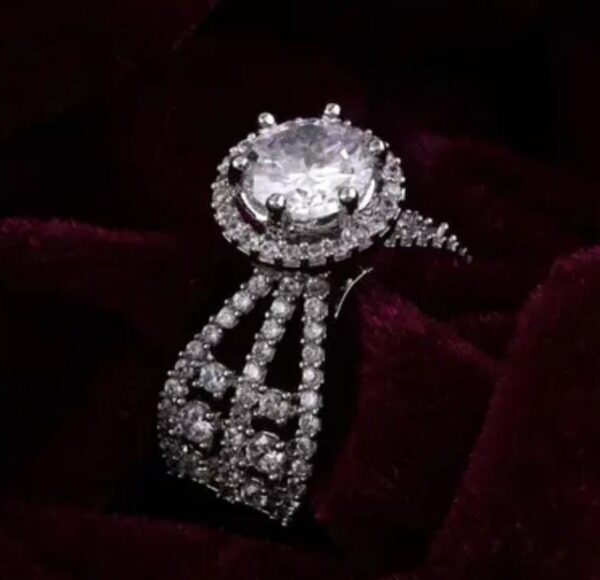 Rhodium-Plated American Diamond Ring - Image 3