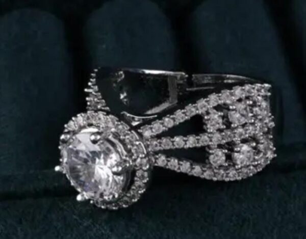 Rhodium-Plated American Diamond Ring - Image 2