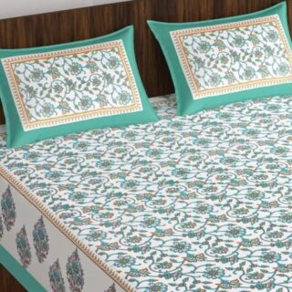 Luxurious White Floral Double Bed Bedsheet and Pillow Cover Set