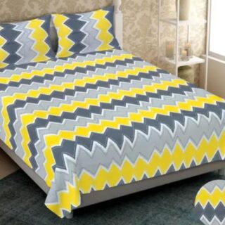 Luxurious Yellow and Grey Double Bed Bedsheet and Pillow Cover Set