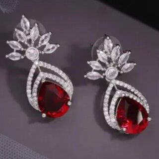 Silver Plated Red Stone Earrings with American Diamonds