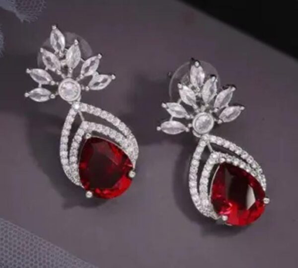 Silver Plated Red Stone Earrings with American Diamonds