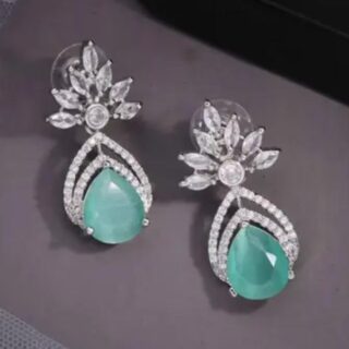 Silver Plated Green Stone Earrings with American Diamonds