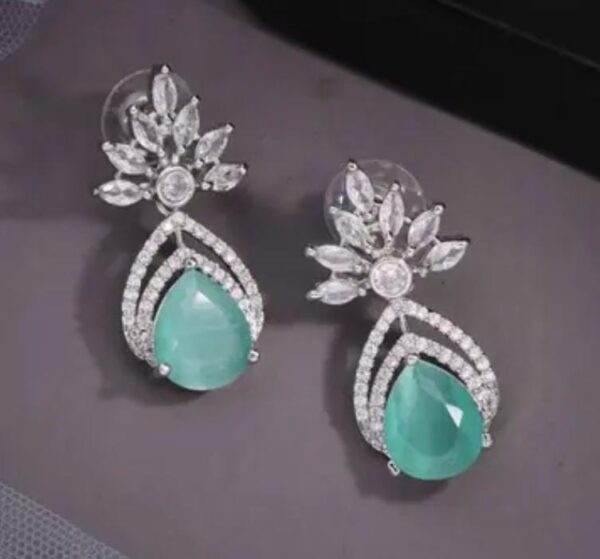 Ocean Elegance Silver Plated Blue Stone Earrings with American Diamonds