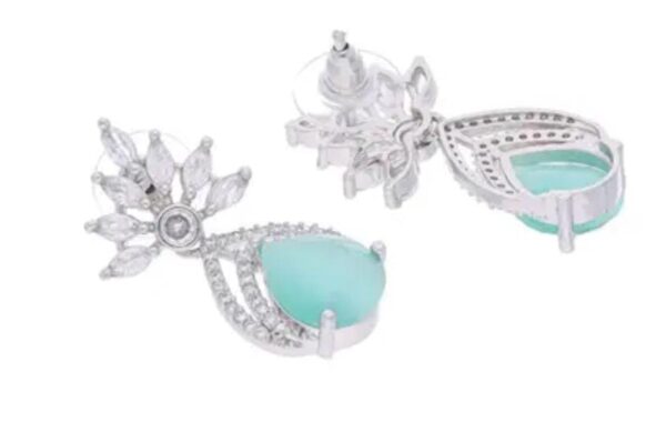Ocean Elegance Silver Plated Blue Stone Earrings with American Diamonds - Image 2