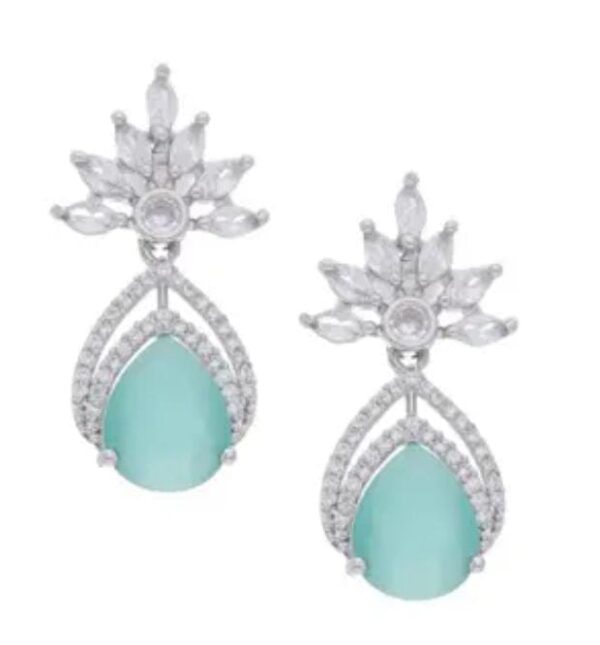 Ocean Elegance Silver Plated Blue Stone Earrings with American Diamonds - Image 3