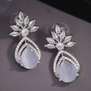 Radiant Elegance: Silver Plated White Stone Earrings with American Diamonds
