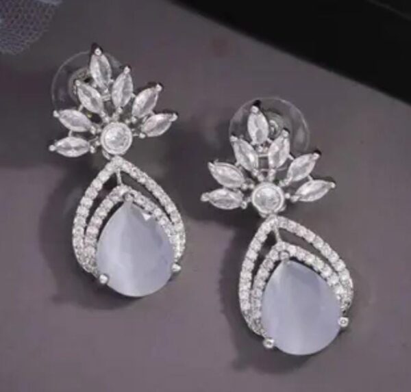 Radiant Elegance: Silver Plated White Stone Earrings with American Diamonds