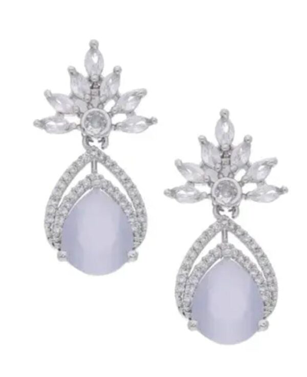 Radiant Elegance: Silver Plated White Stone Earrings with American Diamonds - Image 2