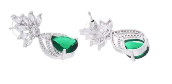 Evergreen Elegance: Silver Plated Dark Green Stone Earrings with American Diamonds - Image 2