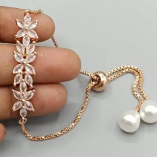 Gold Plated American Diamond and Pearl Bracelet