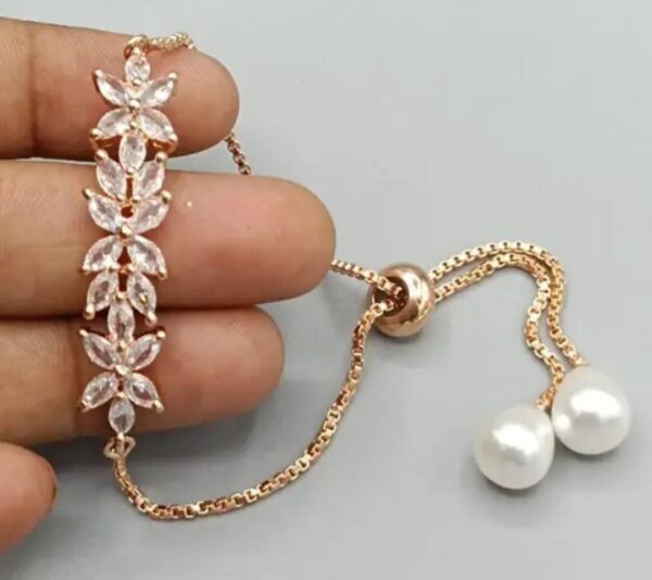 Gold Plated American Diamond and Pearl Bracelet