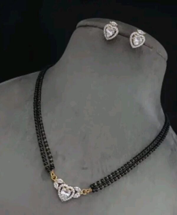 Gold Plated Heart-Shaped Solitaire Mangalsutra with Earrings