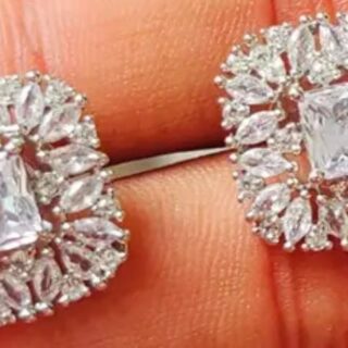 Alloy Silver Plated American Diamond Stud Earrings