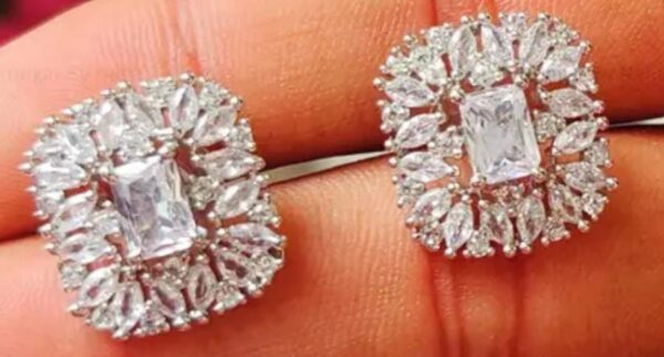Alloy Silver Plated American Diamond Stud Earrings