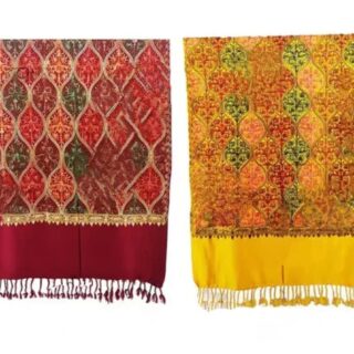 Combo Set of 2 Red and Yellow Kashmiri Embroidered Wool Shawls Premium Quality Aari Work Winter Wear for Women (28"x80")