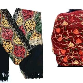 Combo Set of 2 Black and Maroon Kashmiri Embroidered Wool Shawls Premium Quality Aari Work Winter Wear for Women (28"x80")
