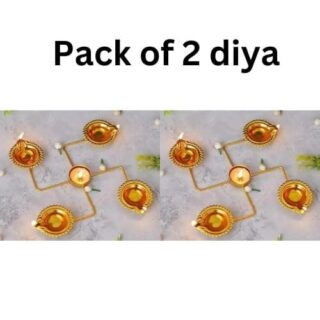 Golden Swastik Rangoli Stand with Diya Urli - Elegant Metal Decoration for Festive Occasions