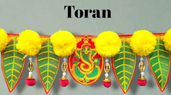 Handcrafted Embroidered Mango Pan and Artificial Flower Toran - Image 2
