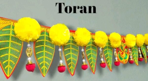 Handcrafted Embroidered Mango Pan and Artificial Flower Toran - Image 4