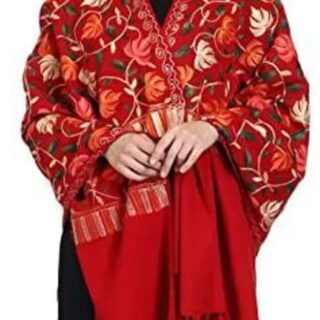 Red Embroidered Shawl with Poly Acrylic Wool