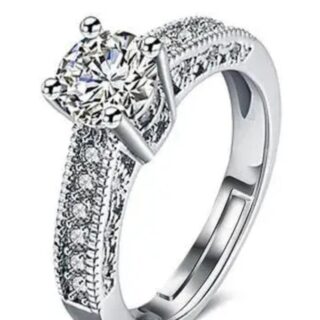 Radiant Allure: Adjustable American Diamond Ring in Silver-Plated